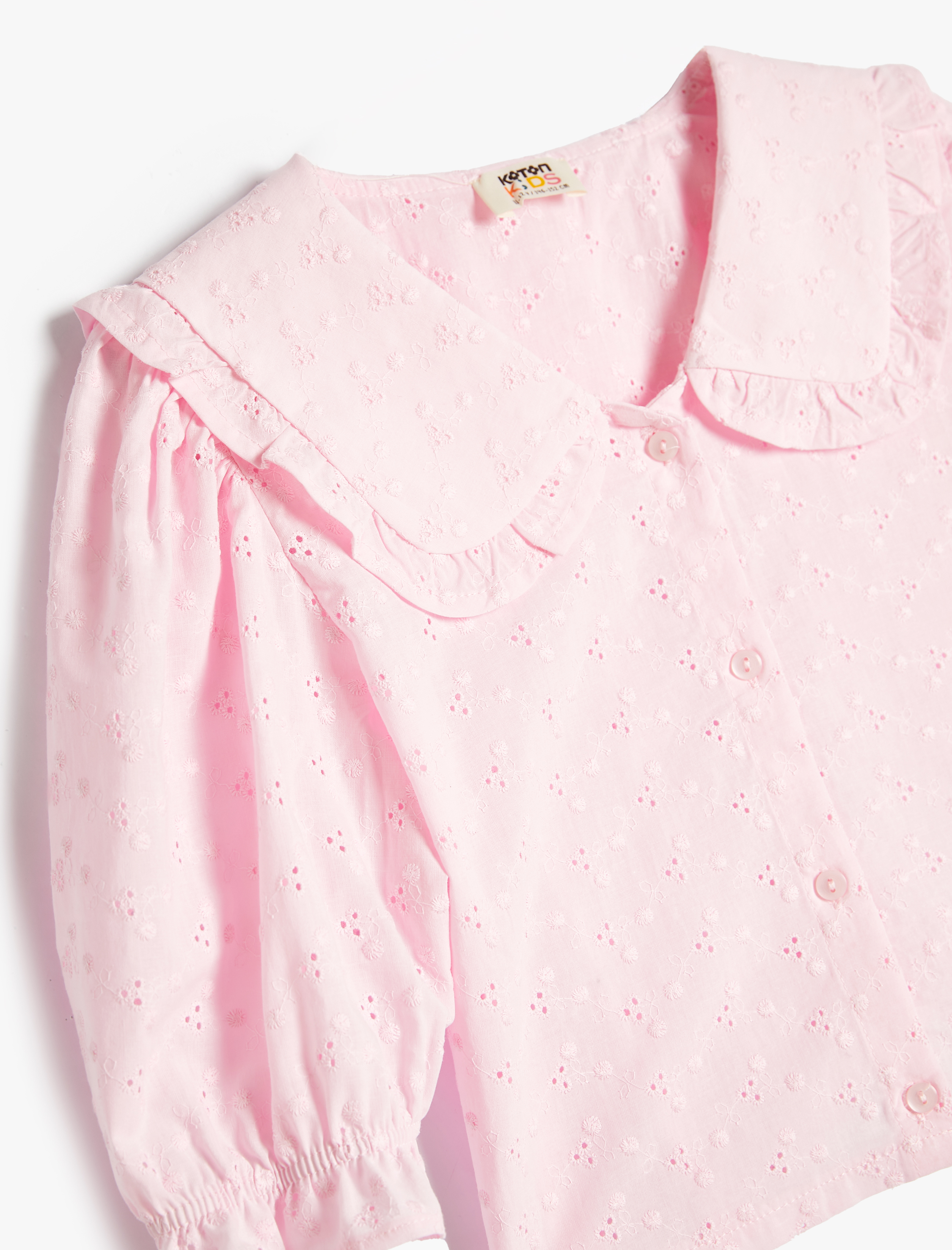  Kız Çocuk Gömlek Crop Geniş Bebe Yaka Kısa Balon Kollu Pamuklu