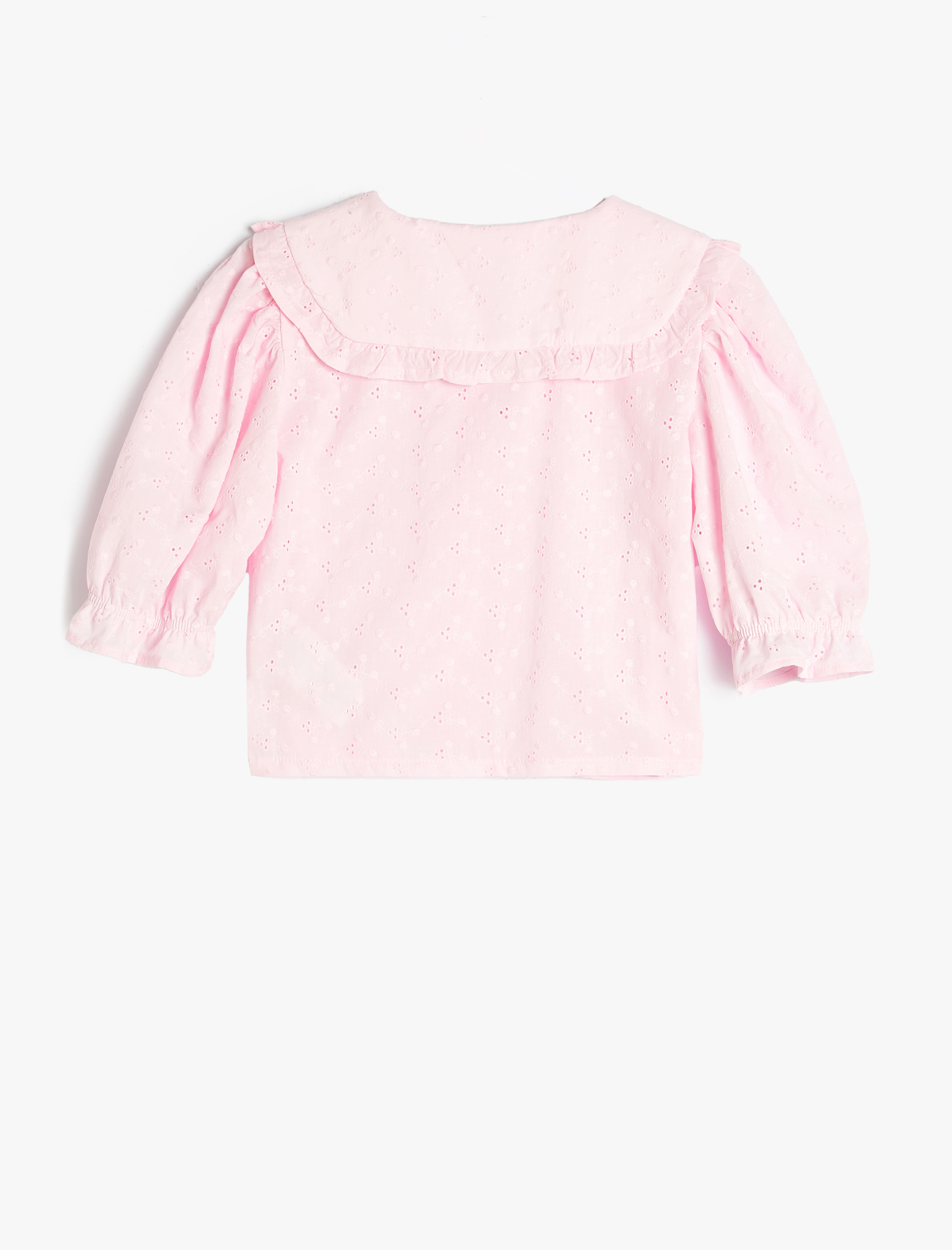  Kız Çocuk Gömlek Crop Geniş Bebe Yaka Kısa Balon Kollu Pamuklu