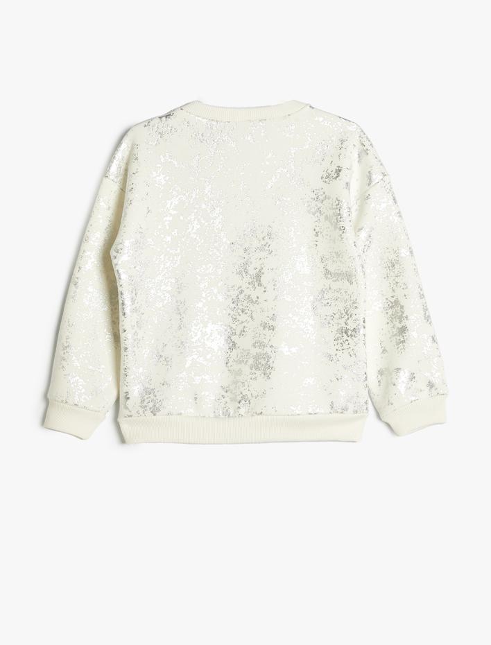 Kız Çocuk Sweatshirt Parlak Baskılı Bisiklet Yaka Uzun Kollu Şardonlu