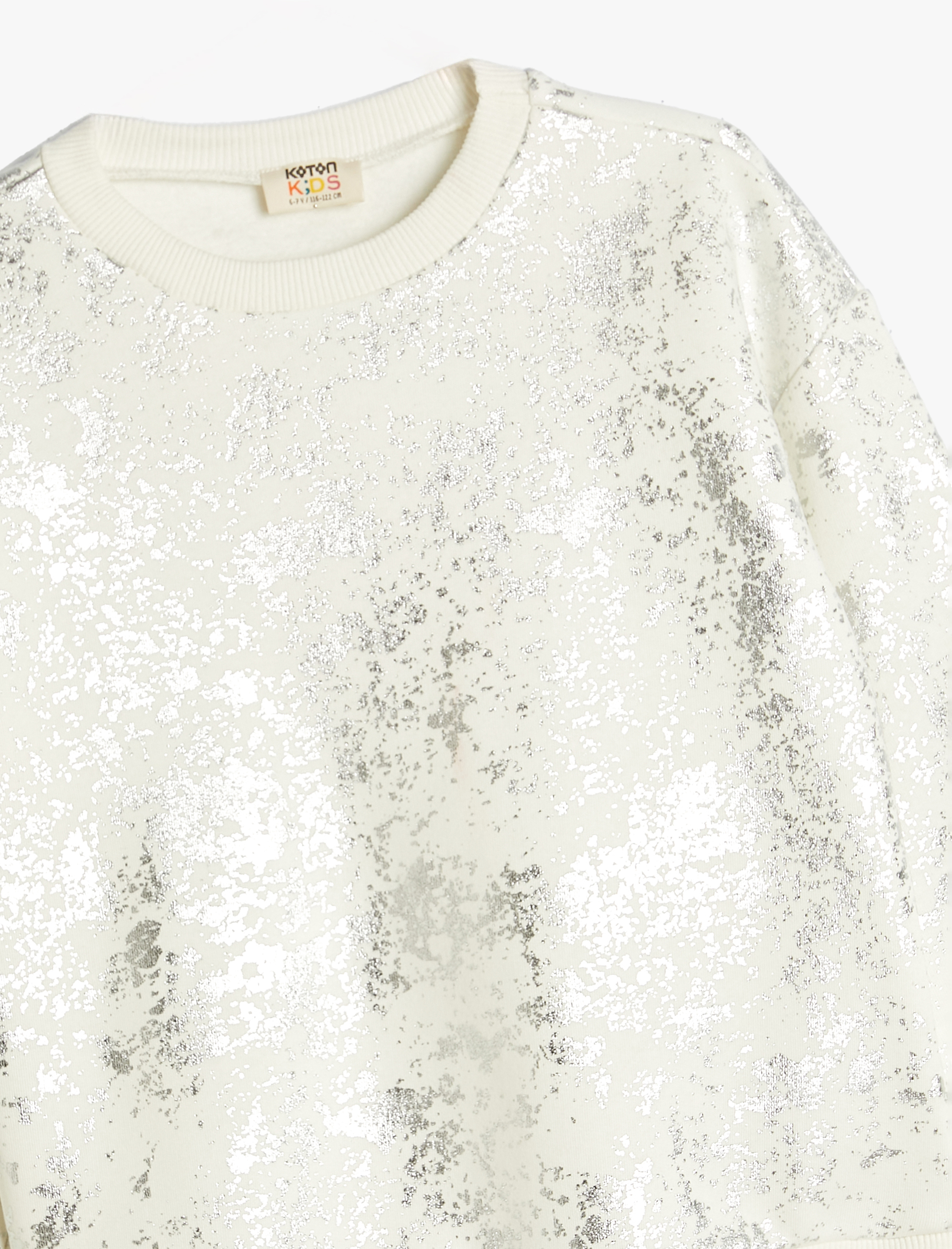  Kız Çocuk Sweatshirt Parlak Baskılı Bisiklet Yaka Uzun Kollu Şardonlu