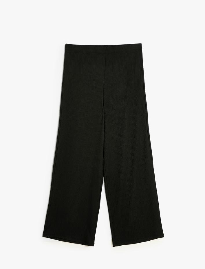  Bol Paça Pantolon Beli Lastikli Yüksek Bel Bürümcük