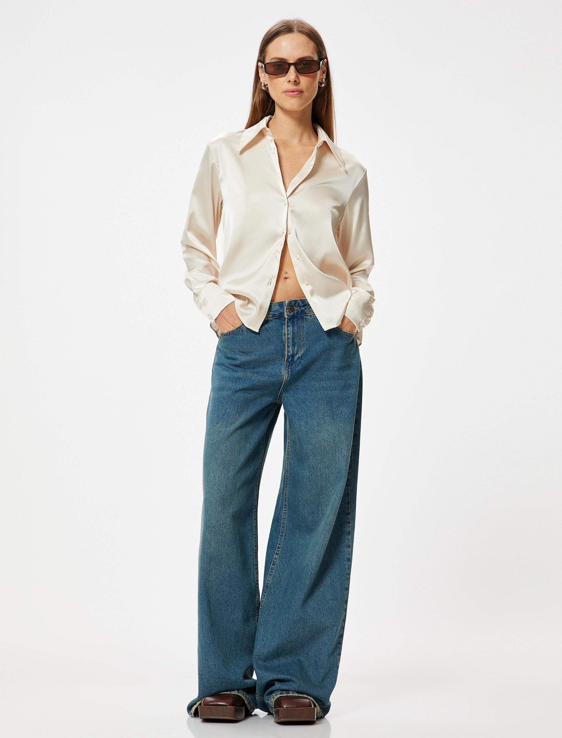   Saten Gömlek Uzun Kollu Klasik Yaka