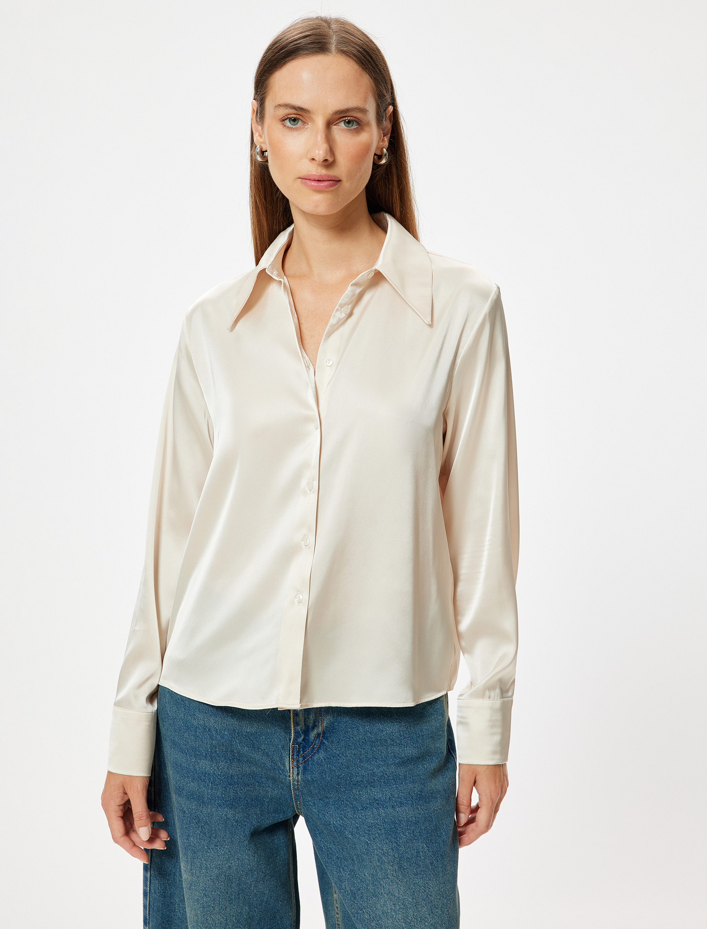   Saten Gömlek Uzun Kollu Klasik Yaka