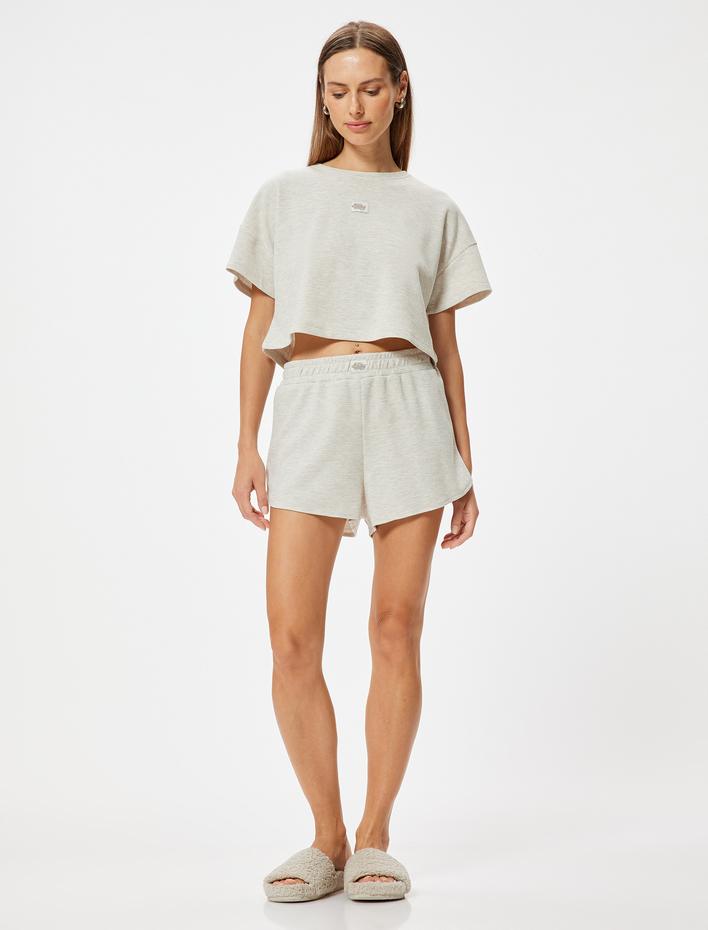  Şort Pijama Altı Beli Lastikli Etiket Detaylı