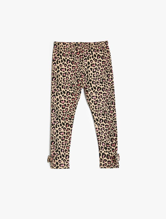 Kız Bebek Kışlık Tayt Leopar Desenli Fiyonk Detaylı Pamuklu Şardonlu