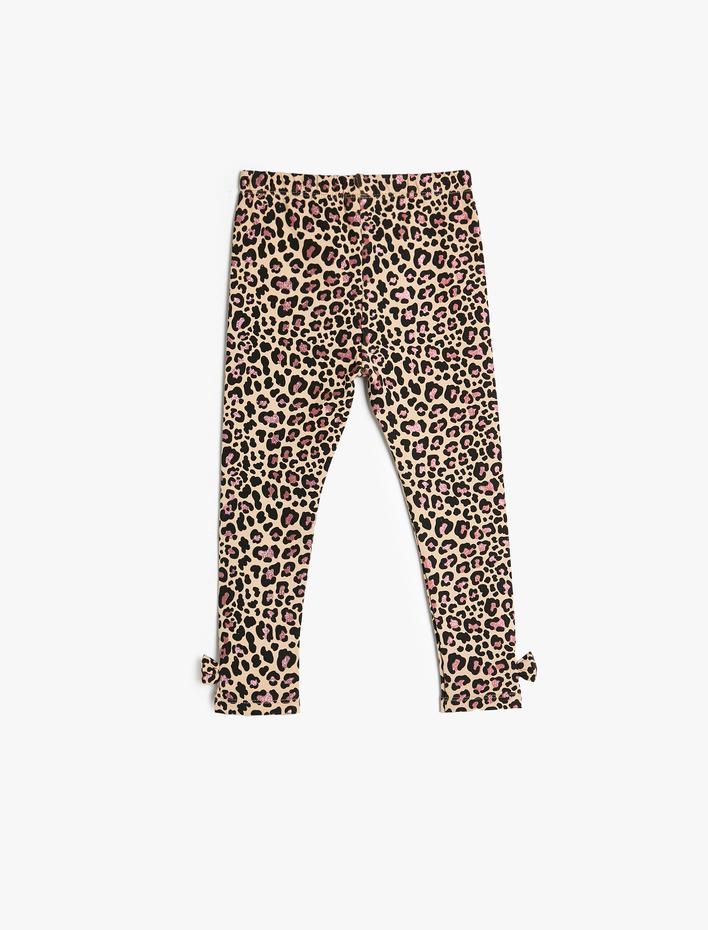 Kız Bebek Kışlık Tayt Leopar Desenli Fiyonk Detaylı Pamuklu Şardonlu