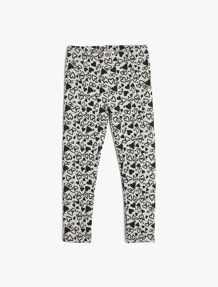 Kız Çocuk Kalp Desenli Beli Lastikli Şardonlu Tayt