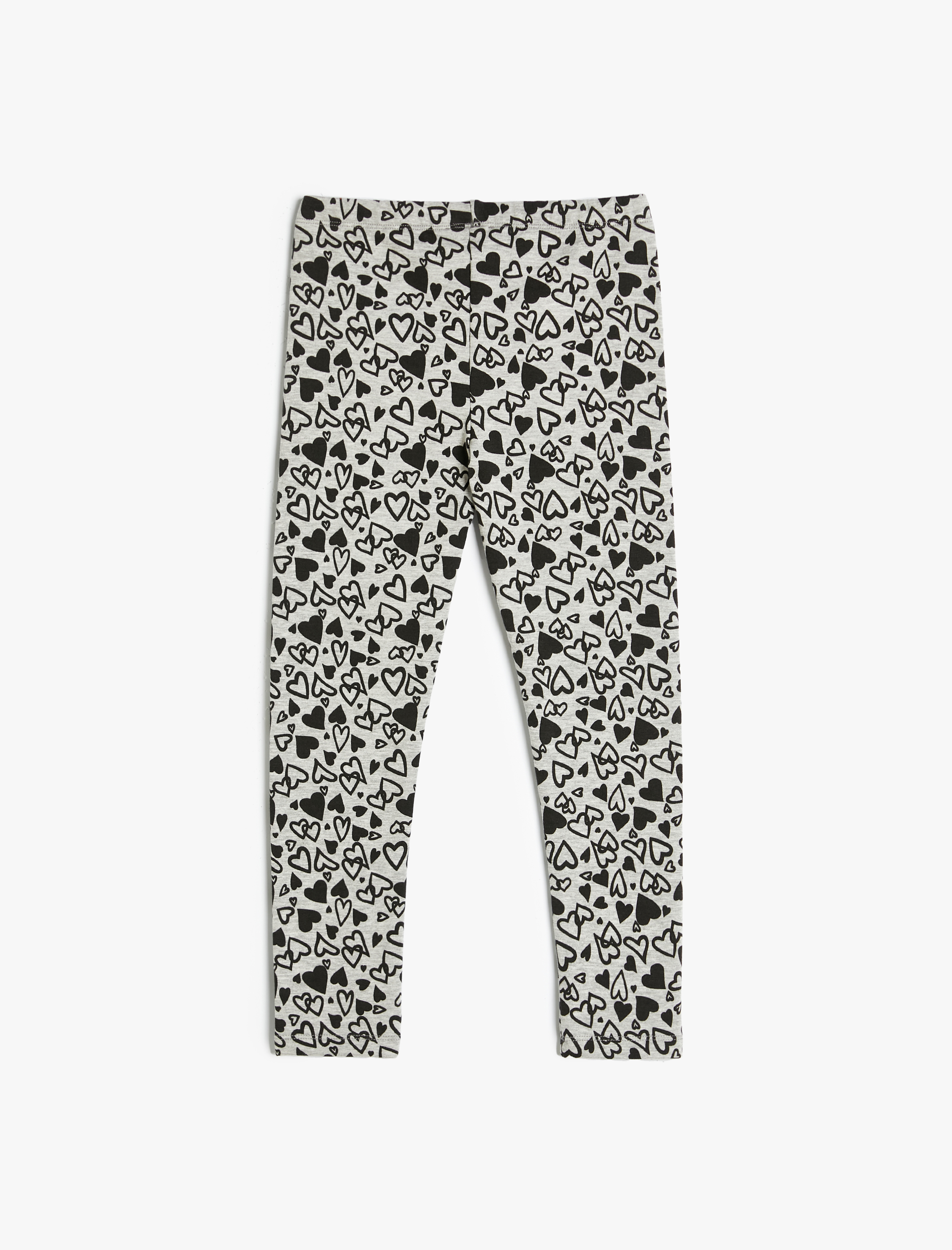  Kız Çocuk Kalp Desenli Beli Lastikli Şardonlu Tayt