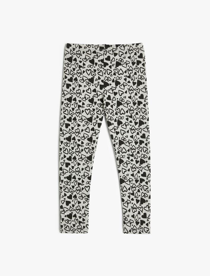 Kız Çocuk Kalp Desenli Beli Lastikli Şardonlu Tayt