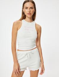 Crop Halter Yaka Pijama Üstü Ribanalı İşleme Detaylı