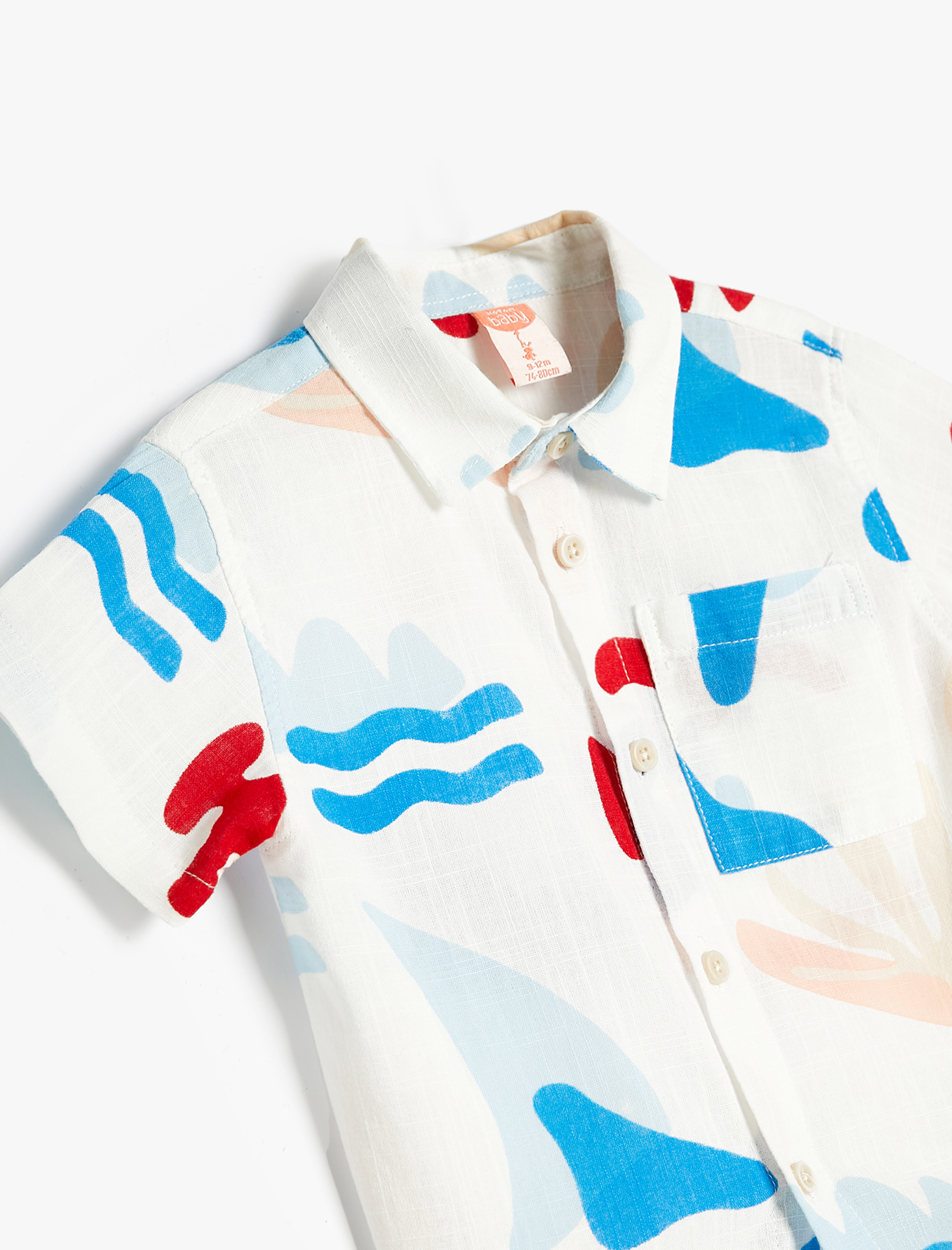  Erkek Bebek Gömlek Kısa Kollu Baskılı Cep Detaylı