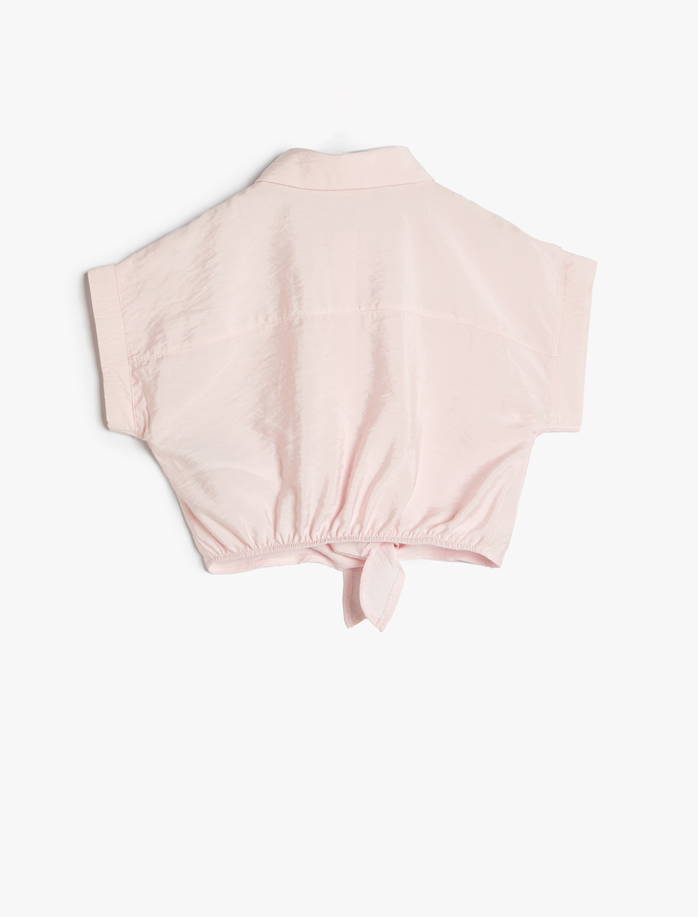  Kız Çocuk Crop Gömlek Önden Bağlama Detaylı Kısa Kollu Cepli