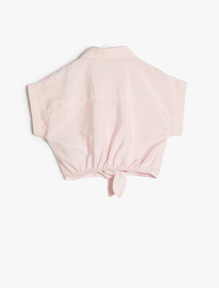 Kız Çocuk Crop Gömlek Önden Bağlama Detaylı Kısa Kollu Cepli