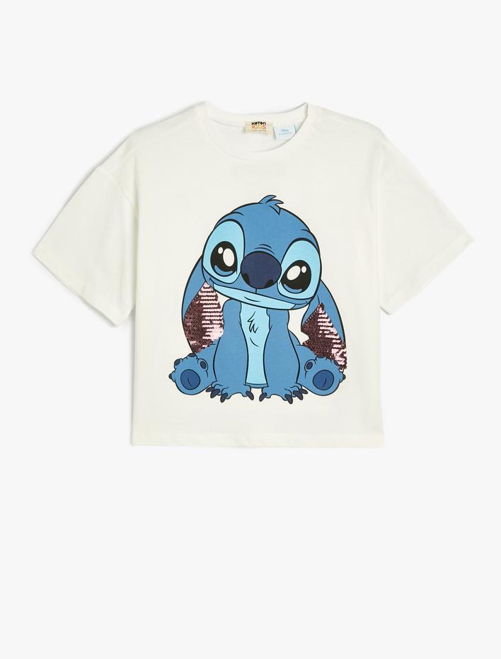 Kız Çocuk Stitch Tişört Lisanslı Kısa Kollu Bisiklet Yaka Pamuklu