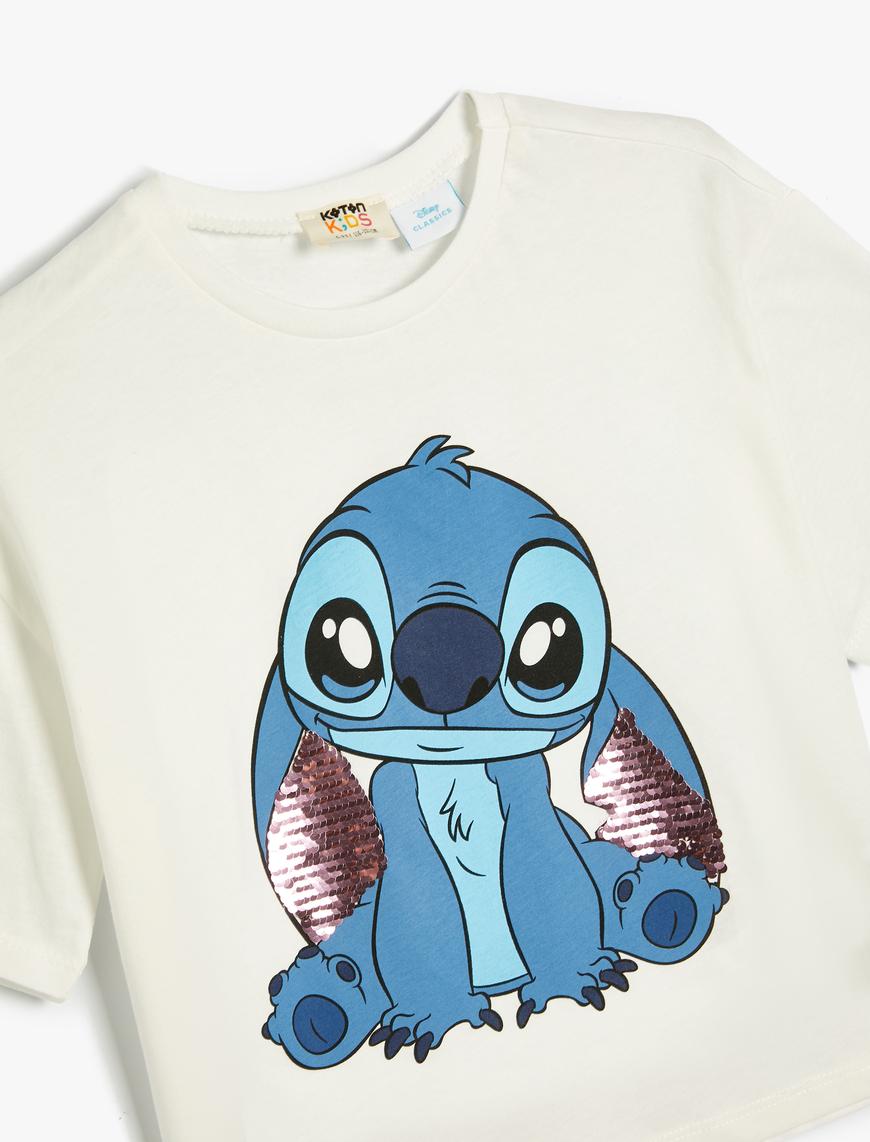  Kız Çocuk Stitch Tişört Lisanslı Kısa Kollu Bisiklet Yaka Pamuklu