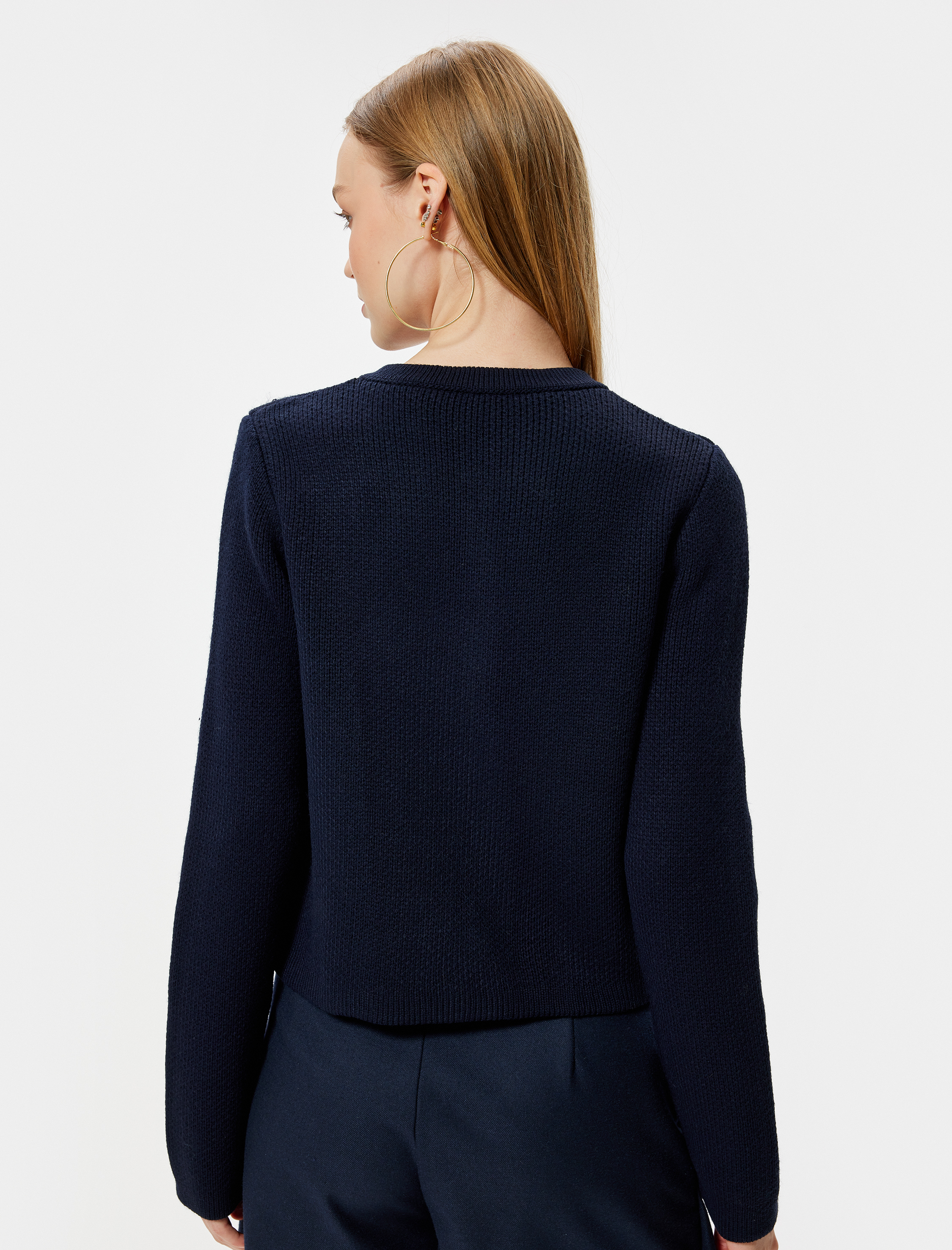 Triko Hırka Bisiklet Yaka Cep Detaylı Düğmeli