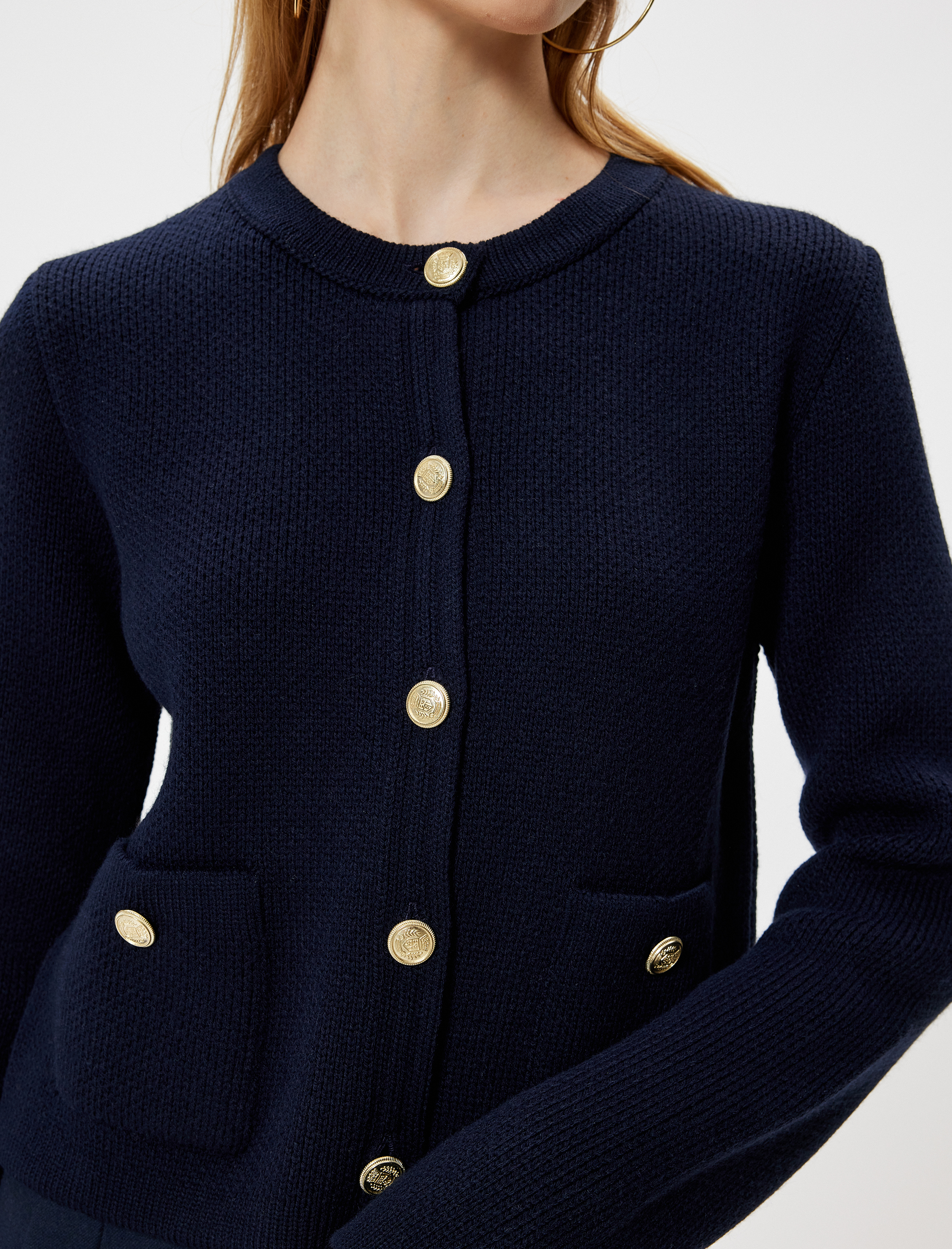 Triko Hırka Bisiklet Yaka Cep Detaylı Düğmeli