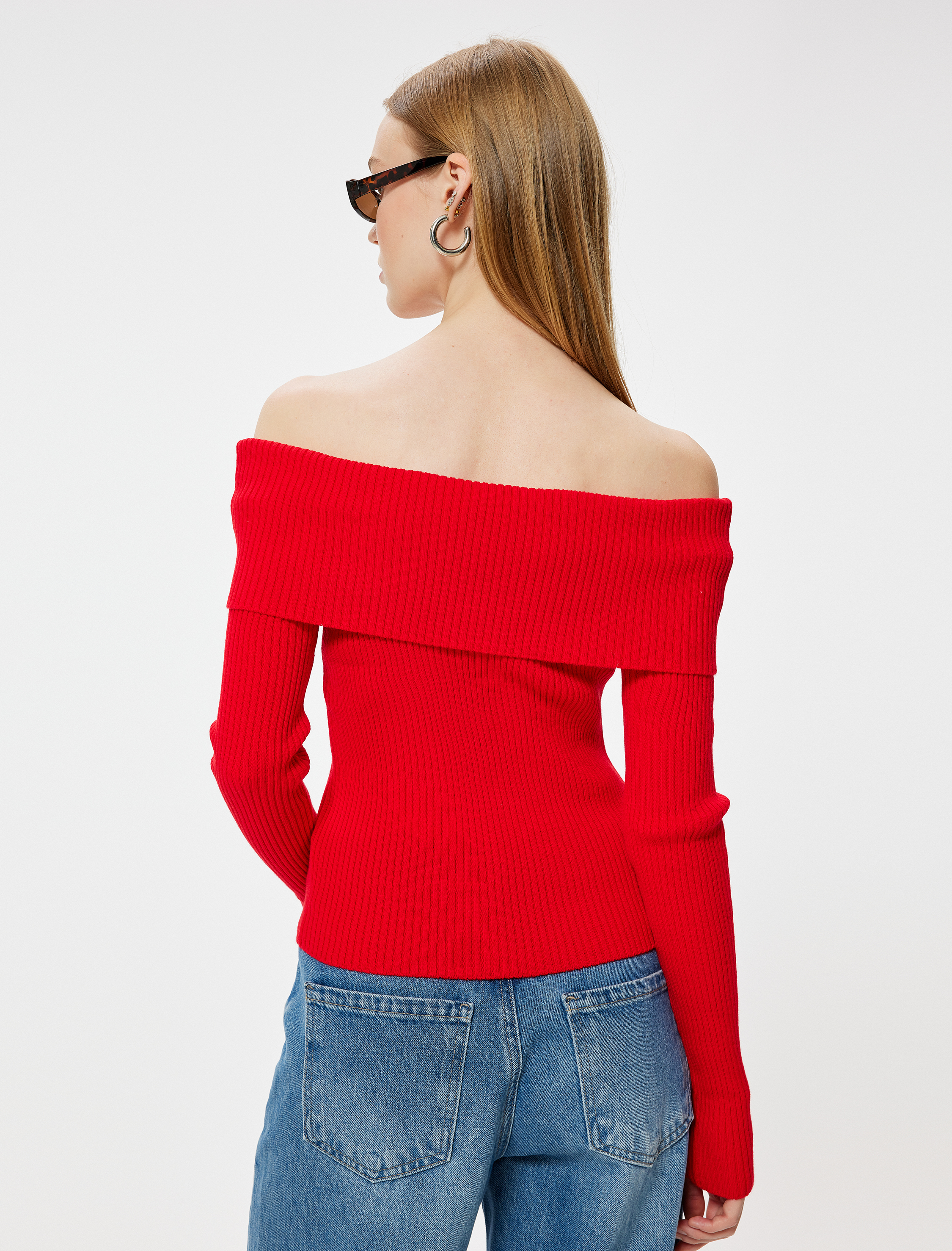   Madonna Yaka Omzu Açık Kazak Triko Basic Dokulu