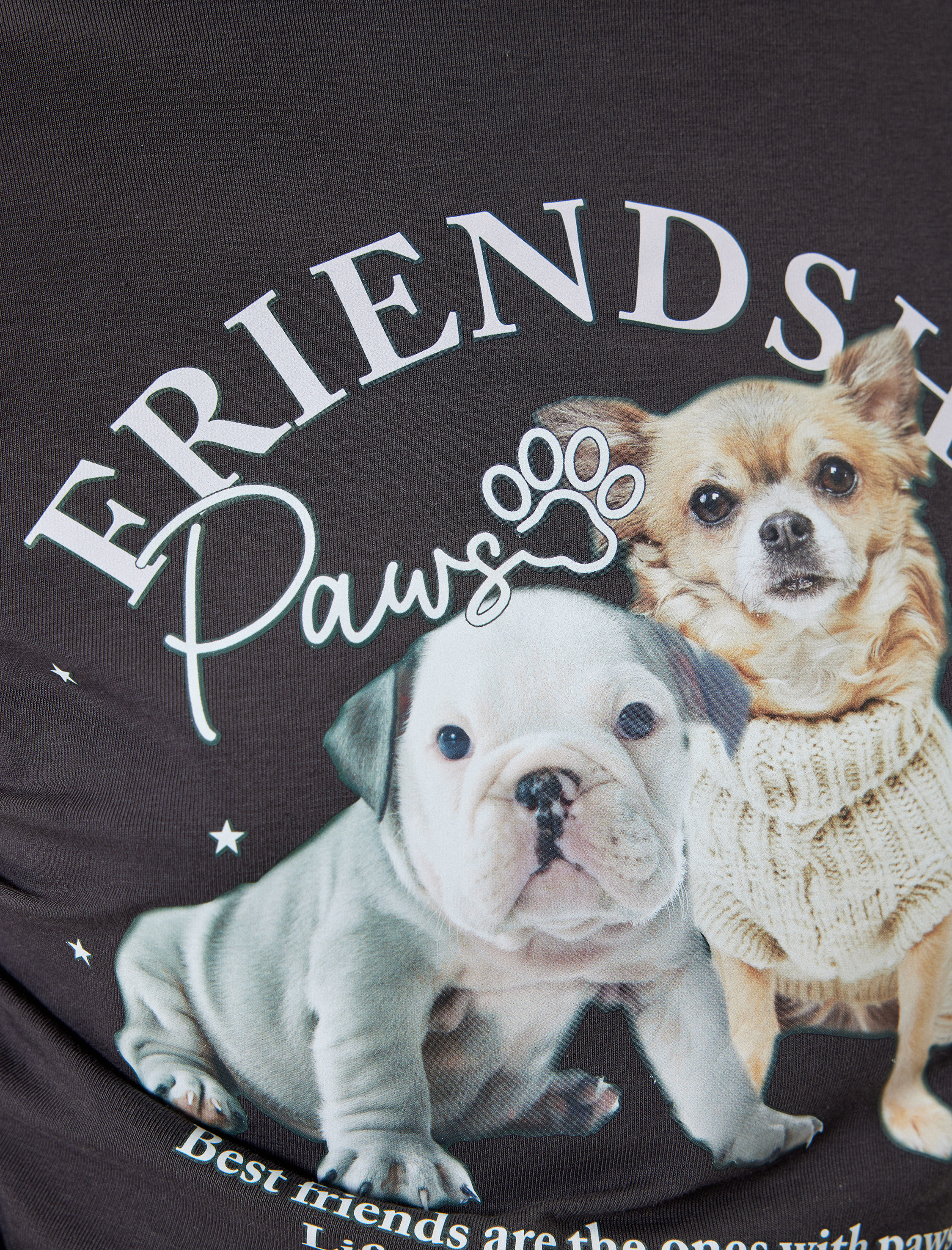Crop Tişört Köpek Baskılı Büzgülü Slim Fit Bisiklet Yaka