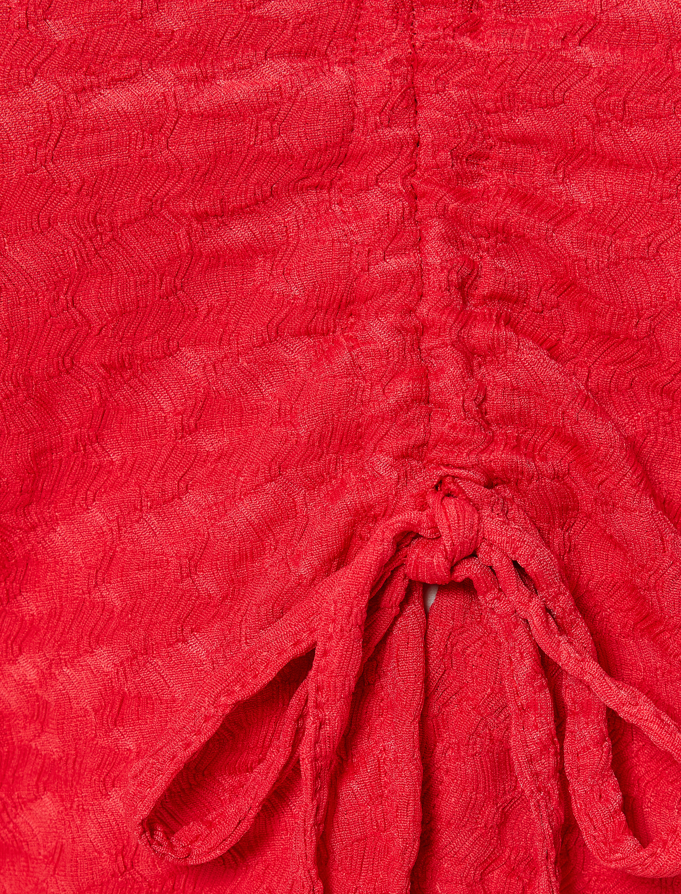   Crop Polo Yaka Tişört Önden Büzgülü Bağlamalı Dokulu Bürümcük