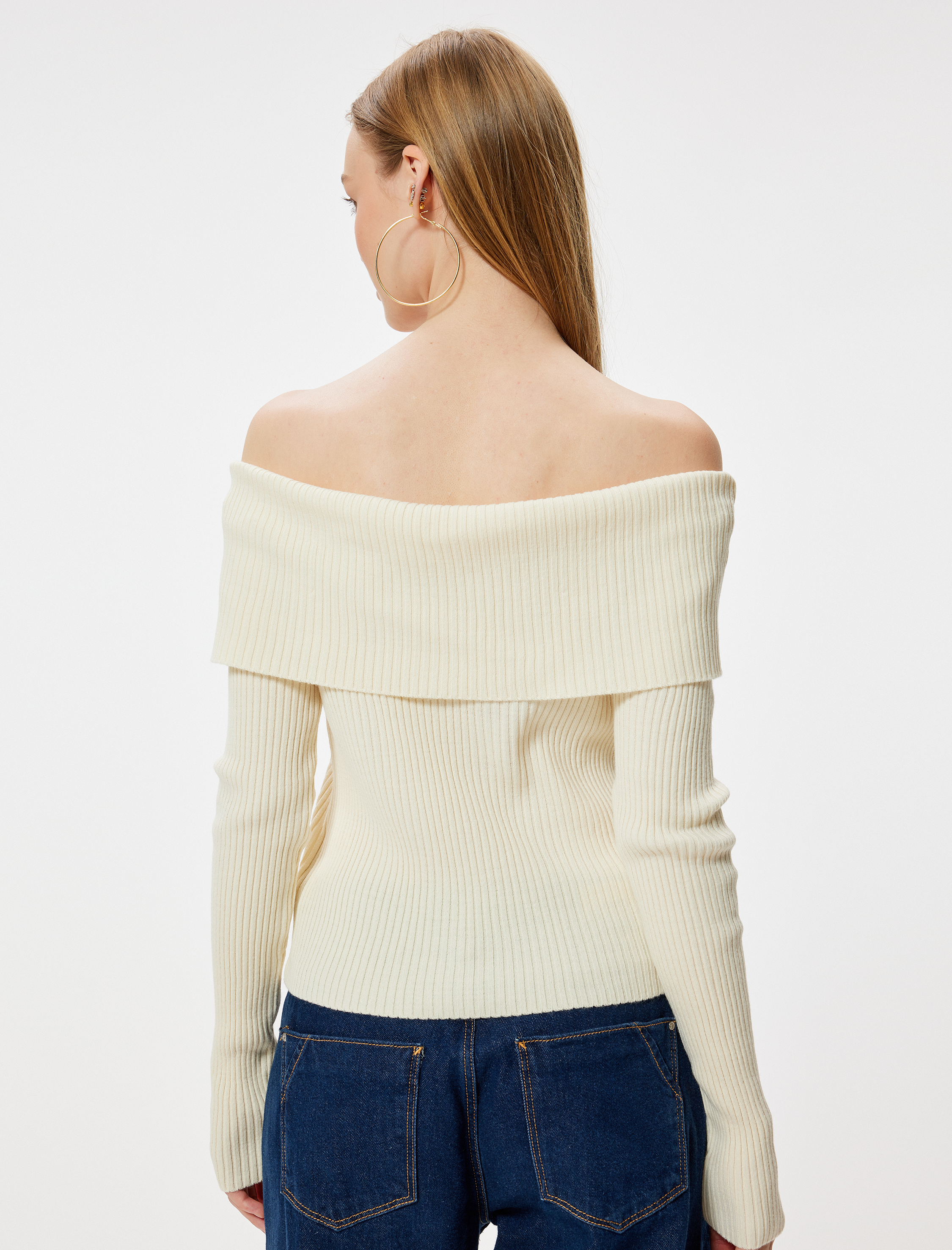   Madonna Yaka Omzu Açık Kazak Triko Basic Dokulu