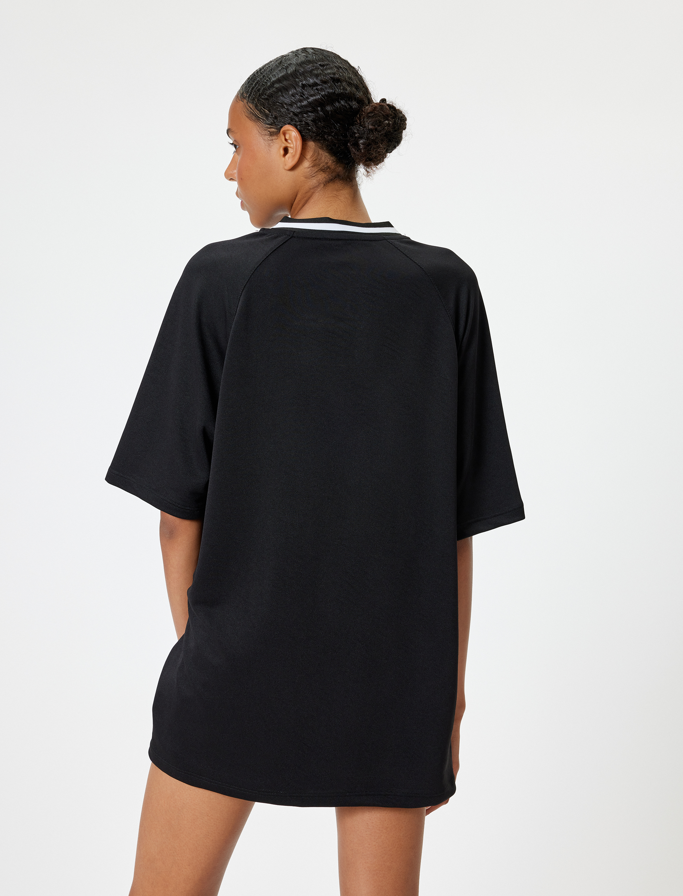   Spor Tişört Oversize V Yaka Slogan Baskılı Kısa Kollu