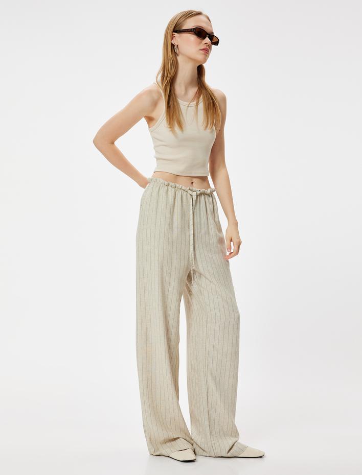  Oversize Pantolon Beli Bağcıklı Fırfır Detaylı Cepli