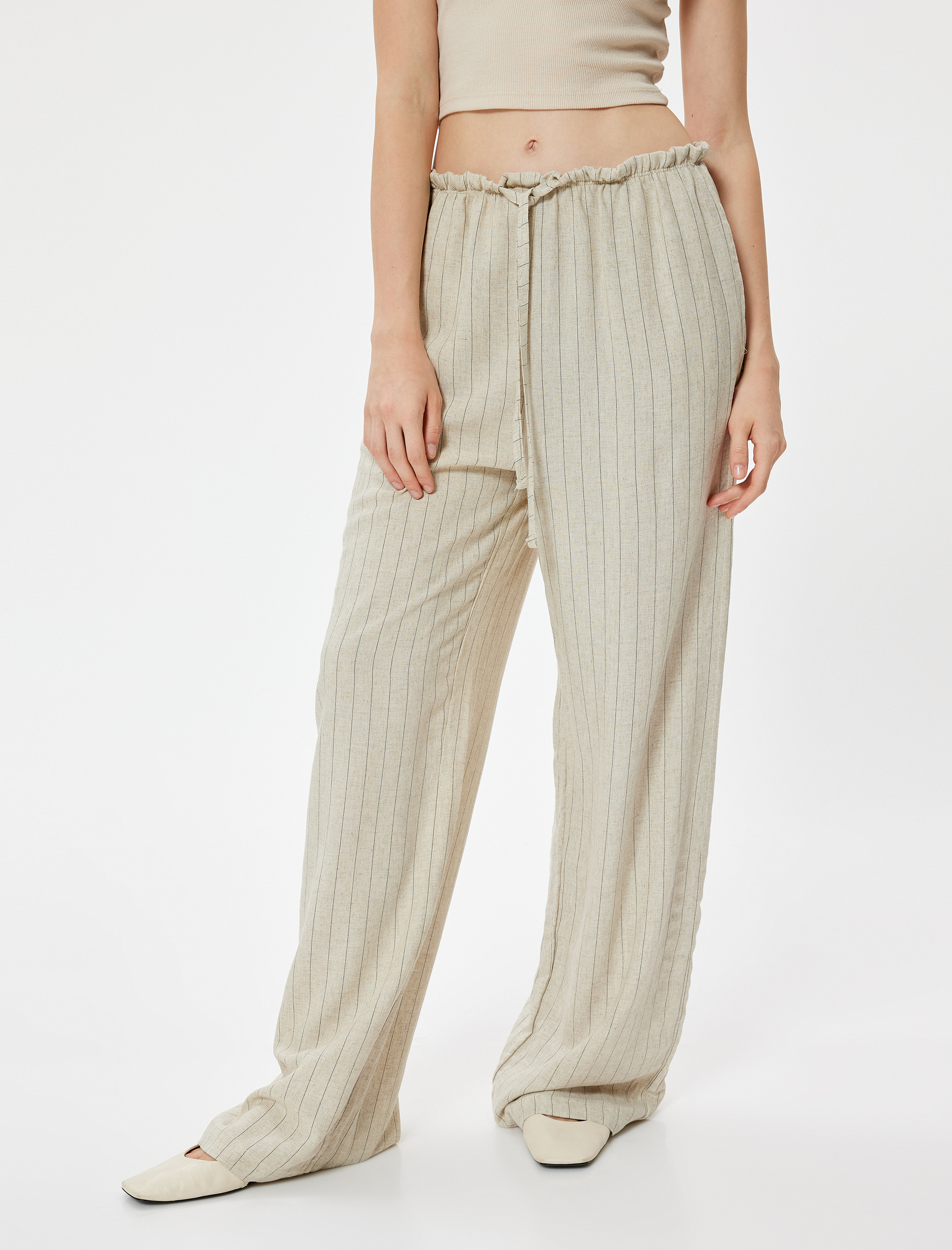   Oversize Pantolon Beli Bağcıklı Fırfır Detaylı Cepli