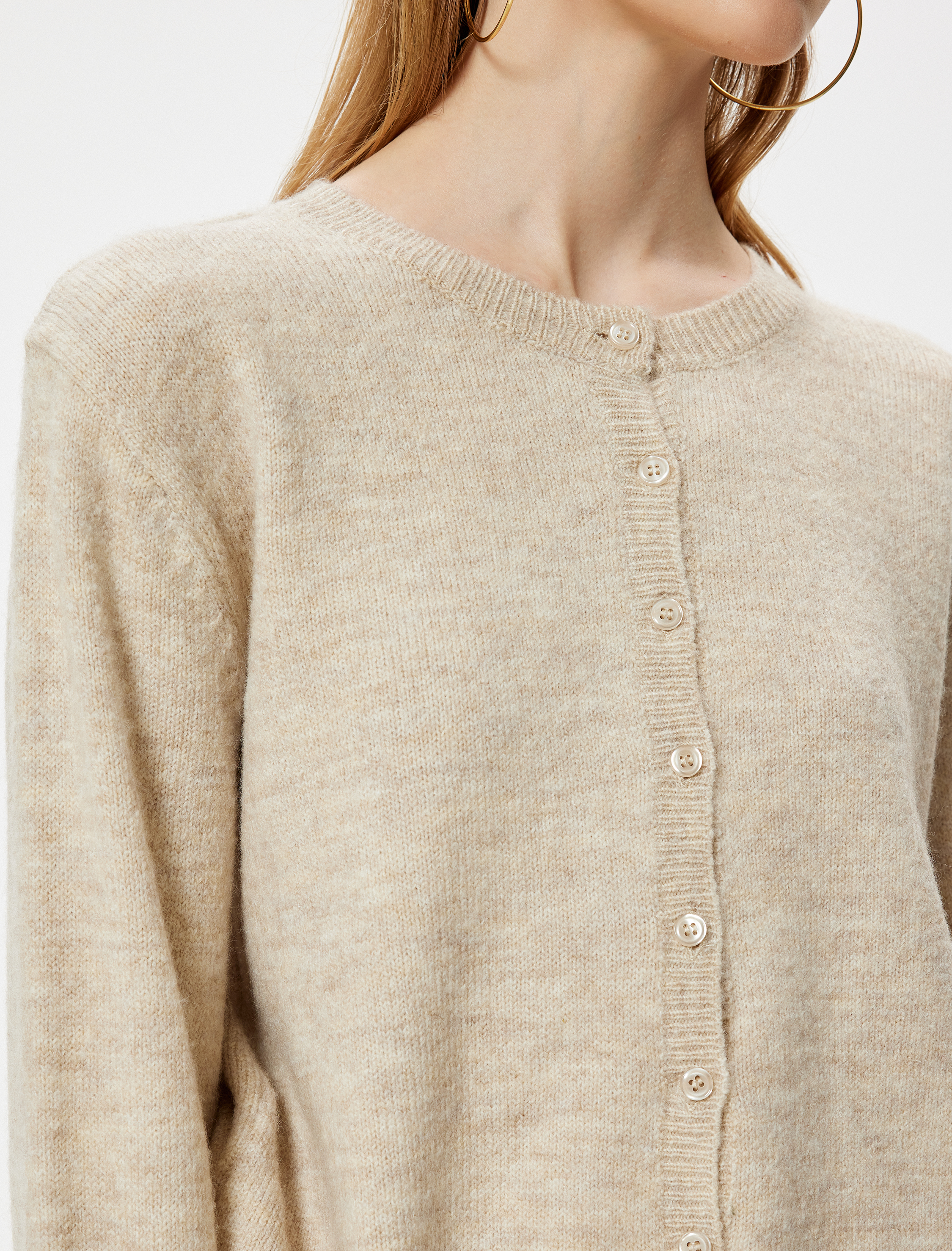 Basic Triko Hırka Bisiklet Yaka Düğmeli Uzun Kollu Yumuşak Dokulu