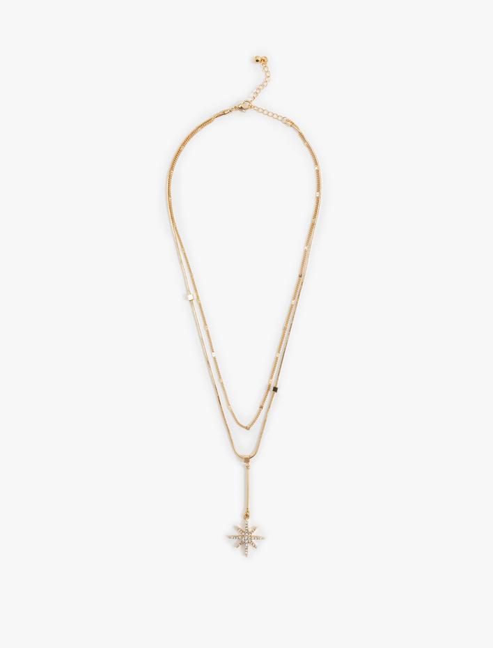 Kadın Çelik Kolye Charm Detaylı 2 Sıralı