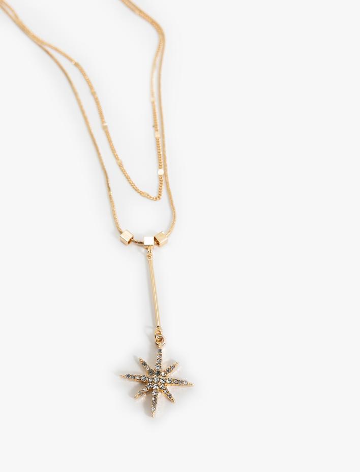 Kadın Çelik Kolye Charm Detaylı 2 Sıralı