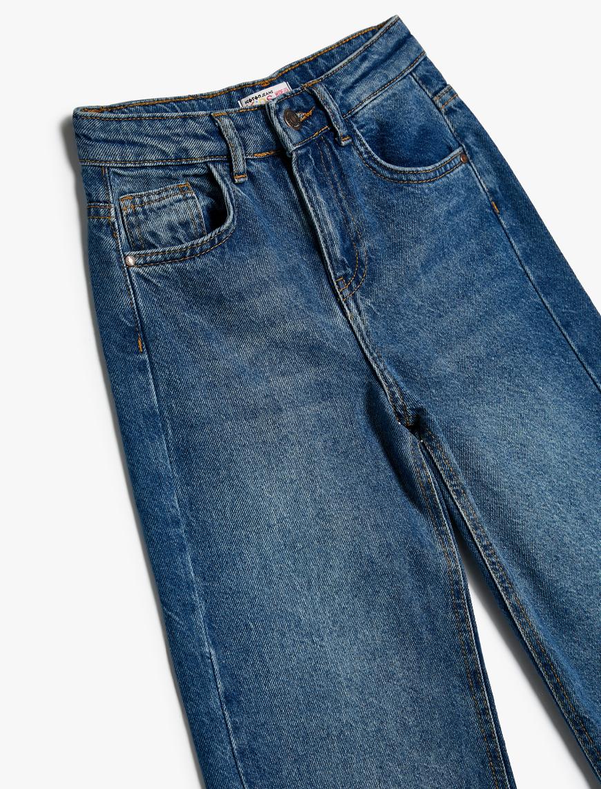  Kız Çocuk Kot Pantolon Geniş Paça Cepli Pamuklu - Wide Leg Jean