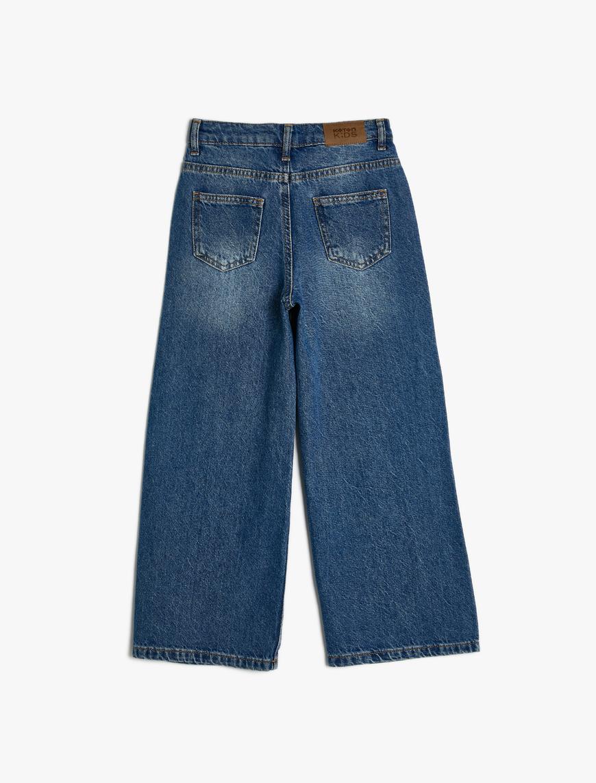  Kız Çocuk Kot Pantolon Geniş Paça Cepli Pamuklu - Wide Leg Jean