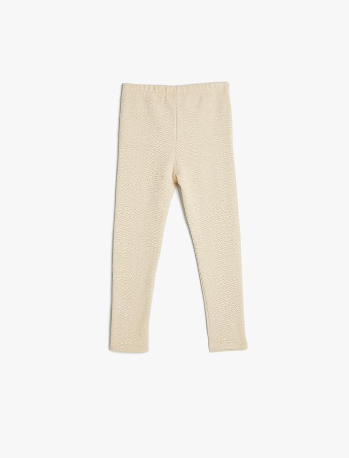 Kız Bebek Düğme Detaylı Balıksırtı Dokulu Beli Lastikli Tayt