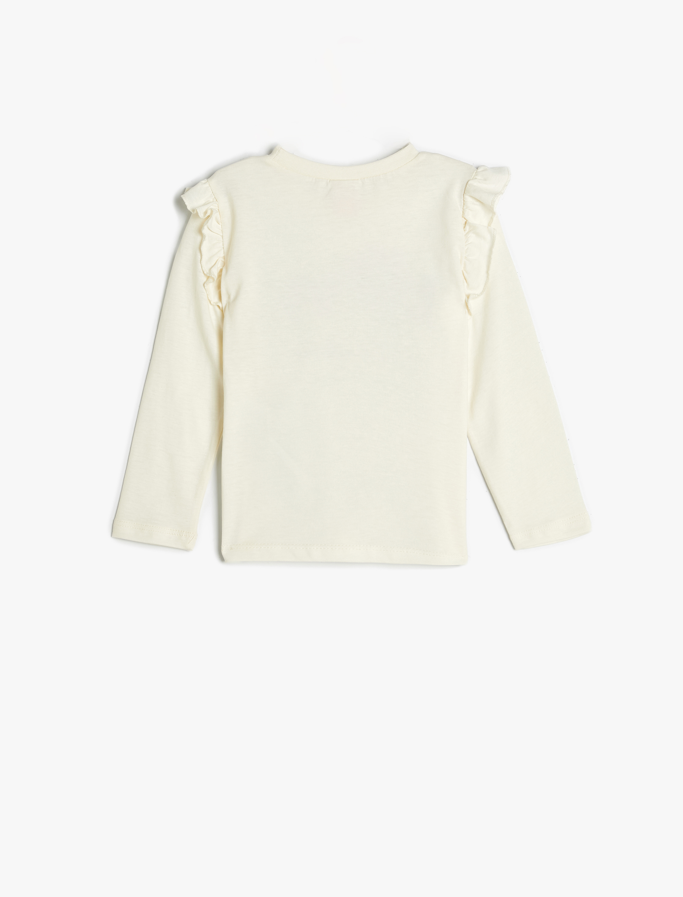  Kız Bebek Tişört Uzun Kollu Çiçek Baskılı Fırfır Detaylı Pamuklu