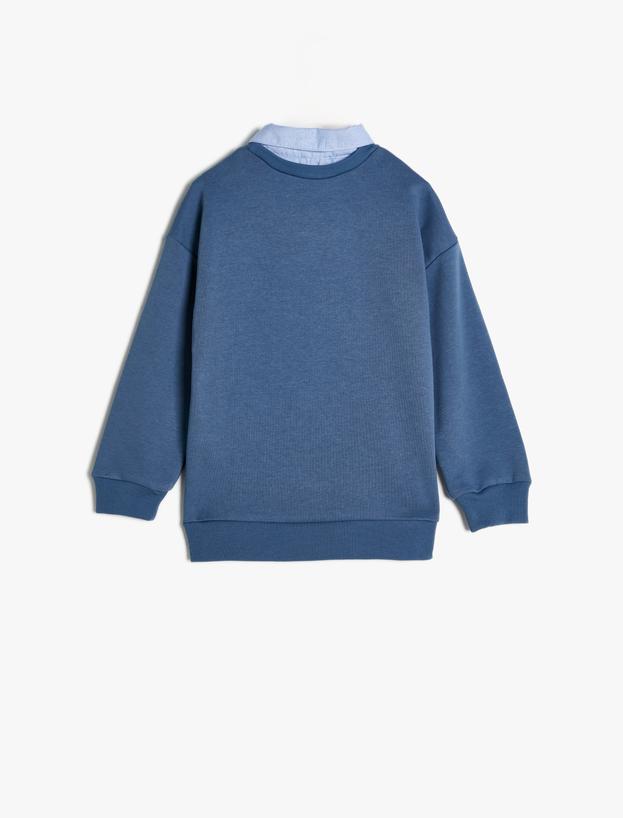 Sweatshirt Basic Gömlek Yaka Detaylı Uzun Kollu Pamuklu_1