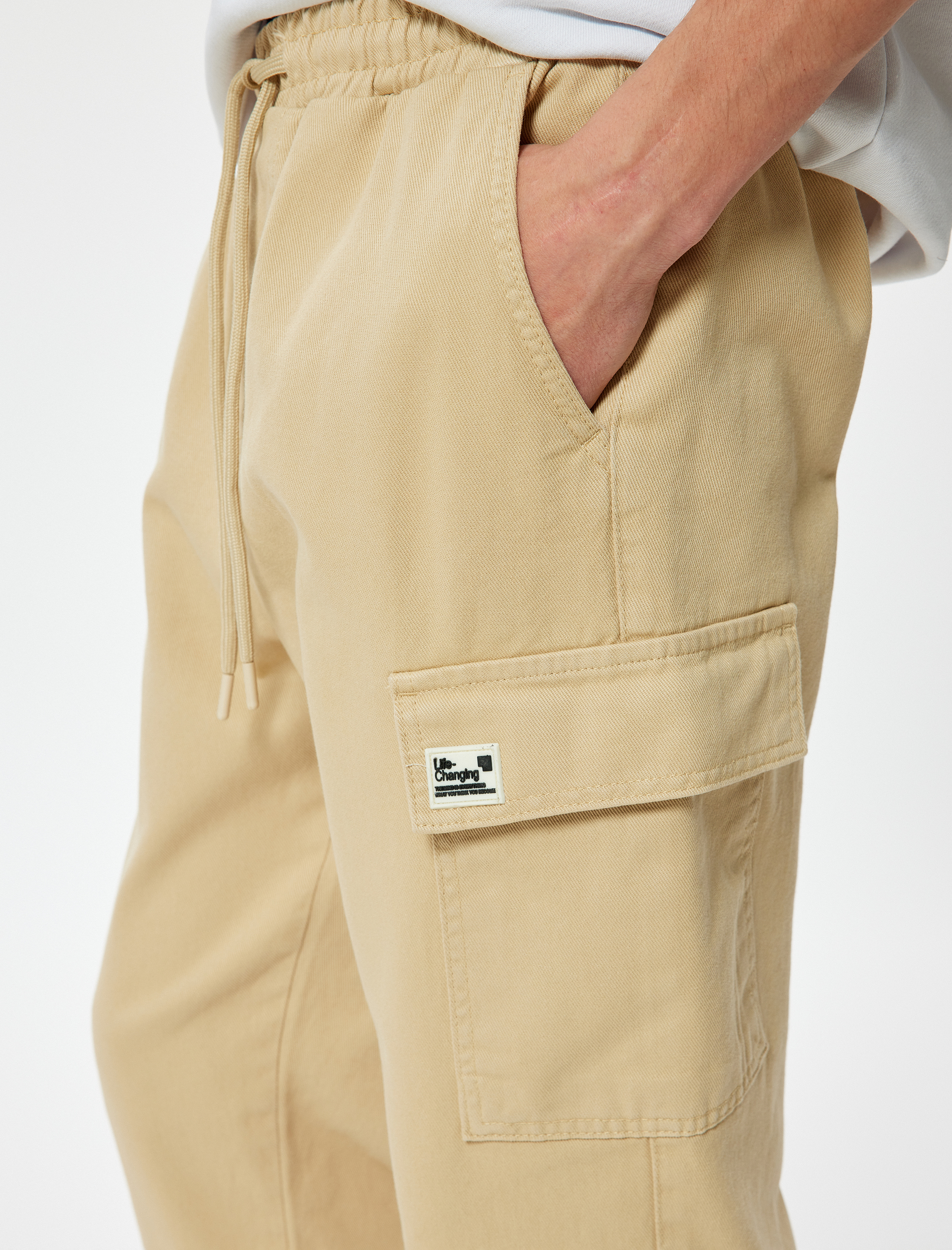 Jogger Pantolon Kargo Cep Detaylı Beli Bağcıklı Pamuklu