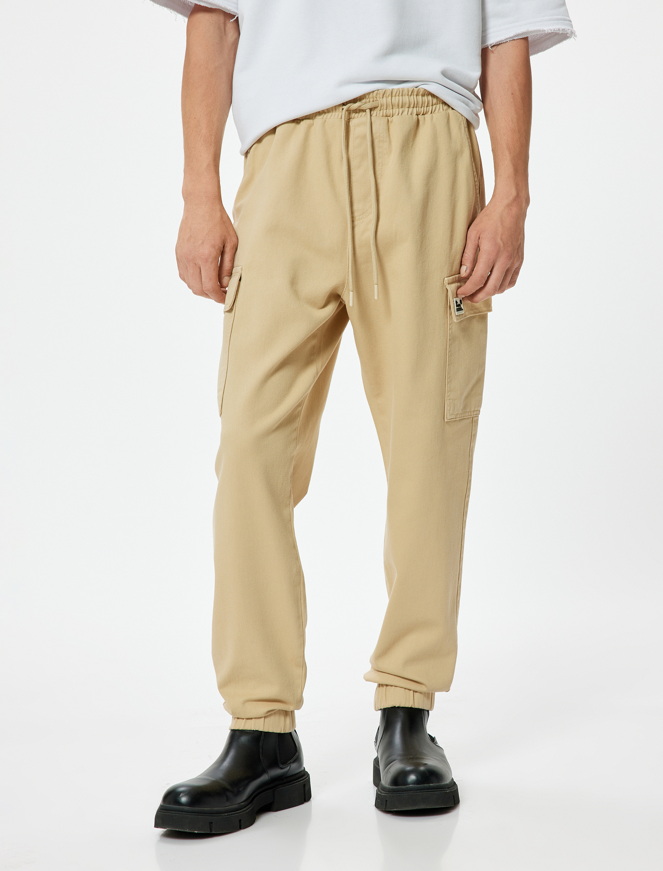 Jogger Pantolon Kargo Cep Detaylı Beli Bağcıklı Pamuklu