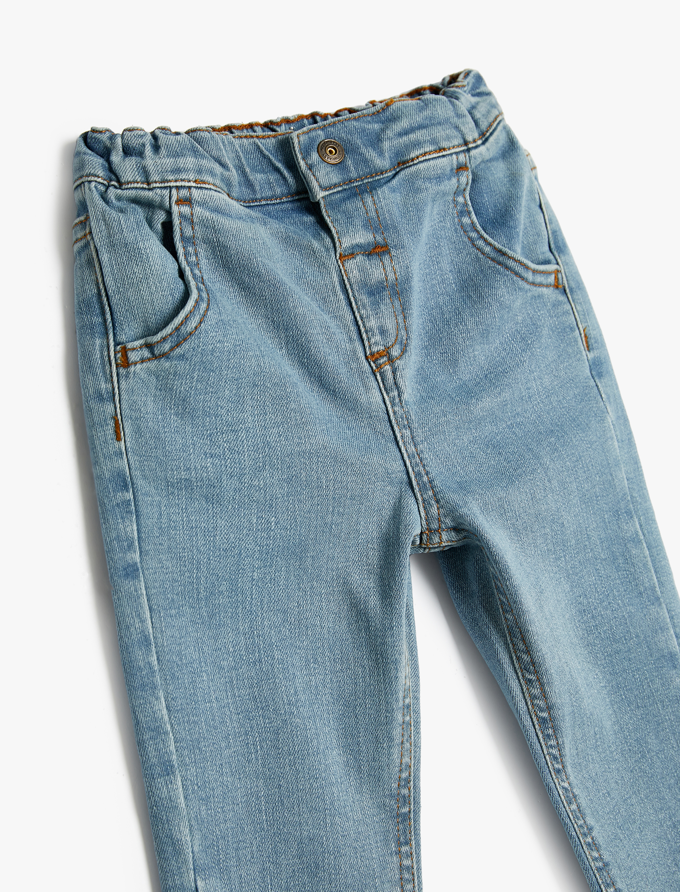  Erkek Bebek Beli Lastikli Cep Detaylı Pamuklu Denim Pantolon