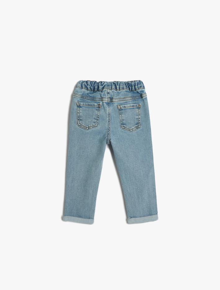 Erkek Bebek Beli Lastikli Cep Detaylı Pamuklu Denim Pantolon