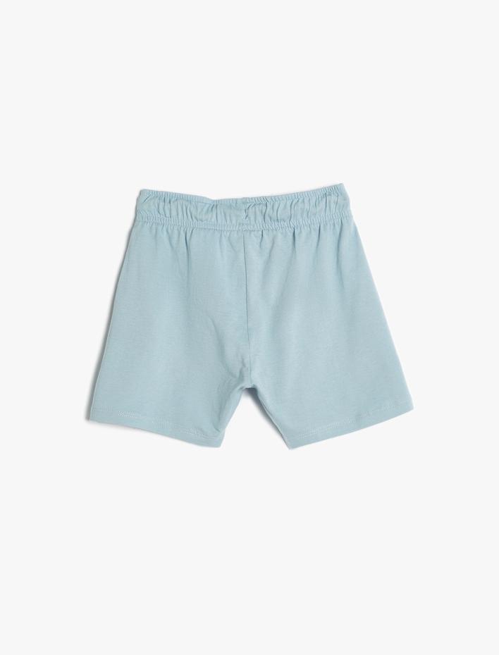 Erkek Çocuk Şort Beli Bağlamalı Yaz Temalı Baskı Detaylı Pamuklu