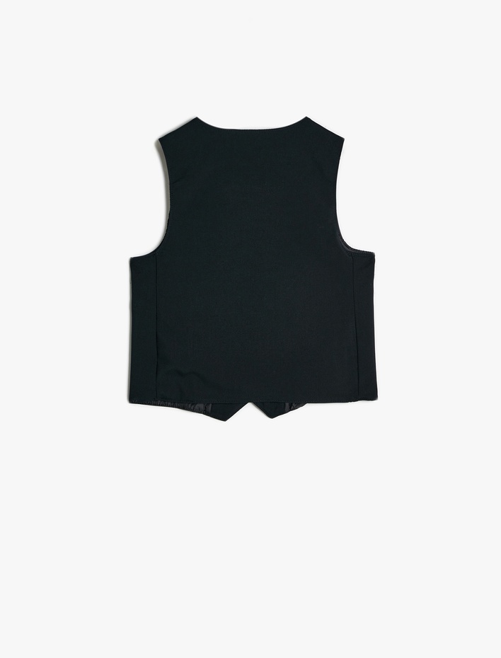 Erkek Çocuk Düğmeli V Yaka Blazer Okul Yeleği