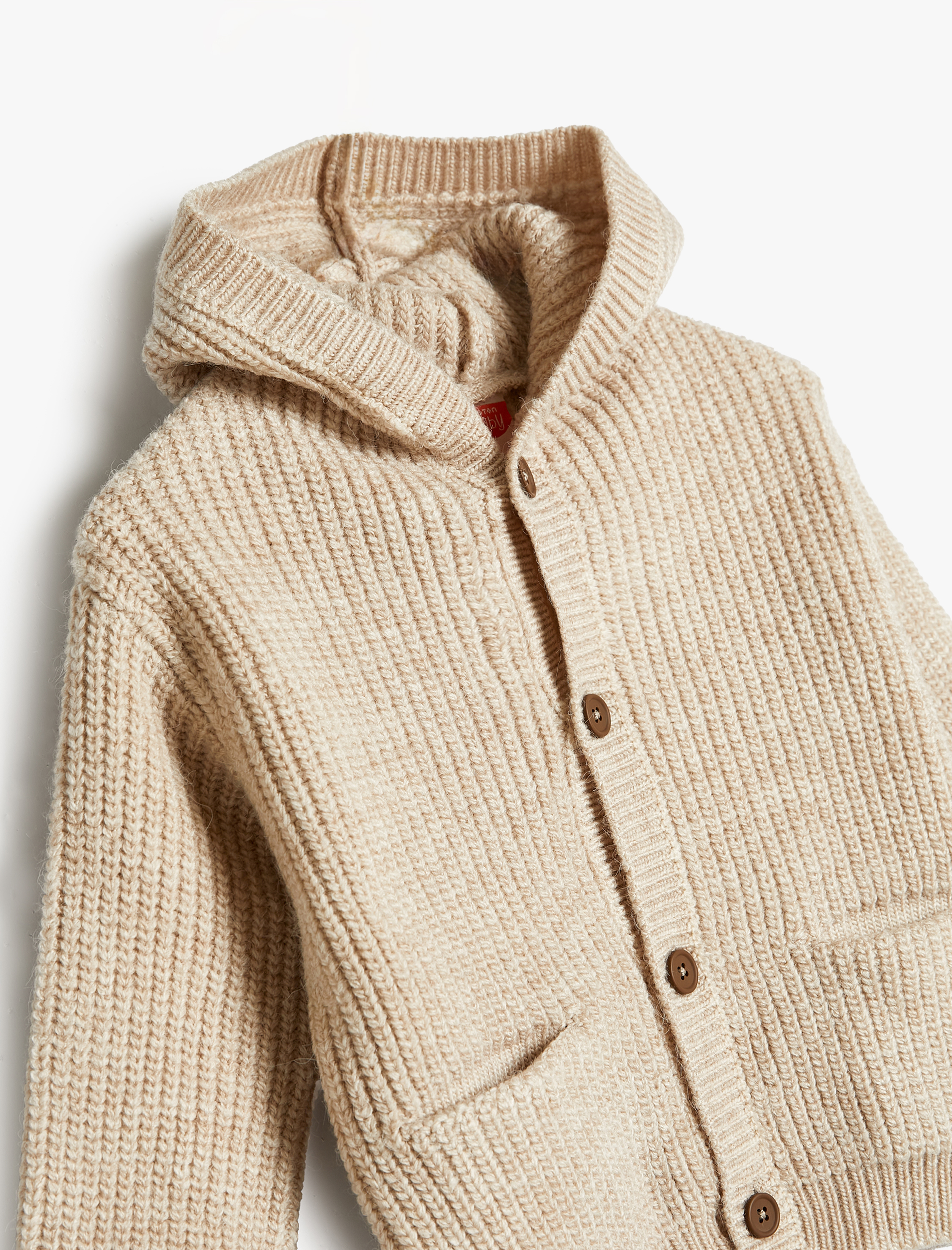  Erkek Bebek Kapşonlu Örgü Hırka Düğme Kapamalı Cep Detaylı