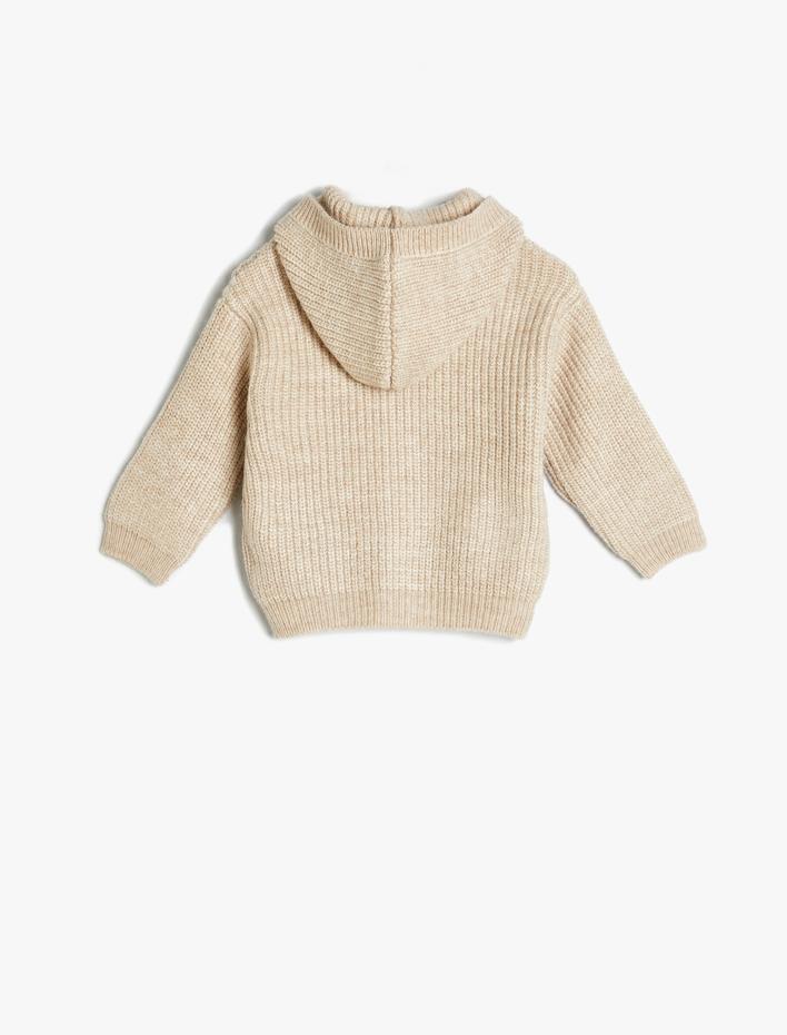 Erkek Bebek Kapşonlu Örgü Hırka Düğme Kapamalı Cep Detaylı