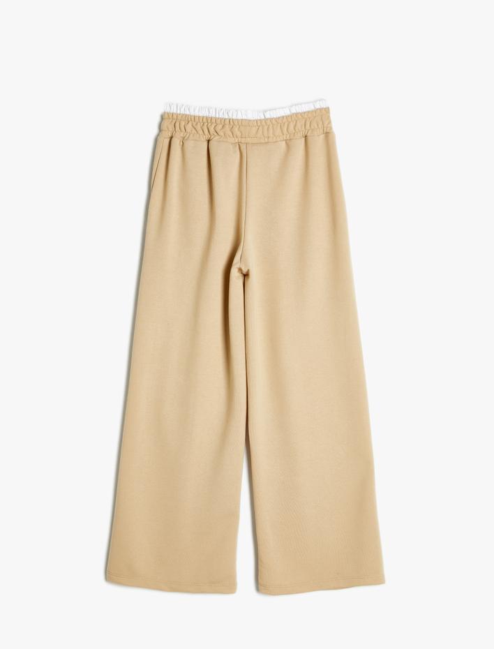 Kız Çocuk Basic Bol Paça Pantolon Cepli Çift Bel Detaylı