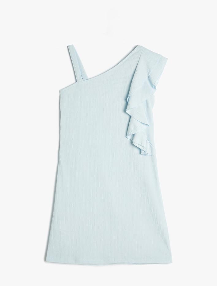 Kız Çocuk Parti Elbisesi Tek Omuz Fırfırlı Askı Detaylı