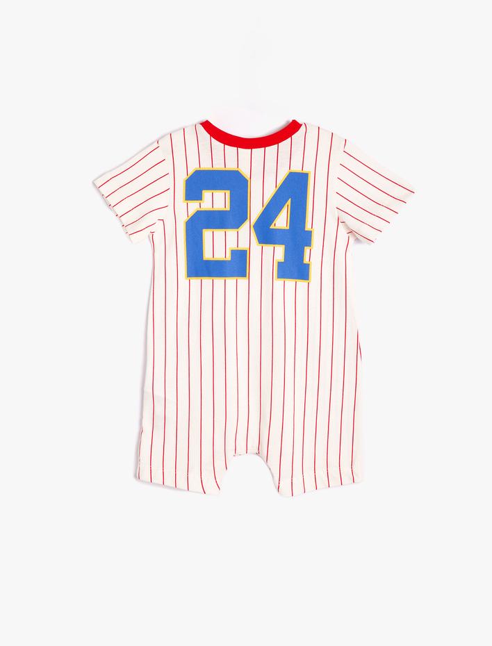 Erkek Bebek Tulum Bisiklet Yaka Kısa Kollu Baskı Detaylı