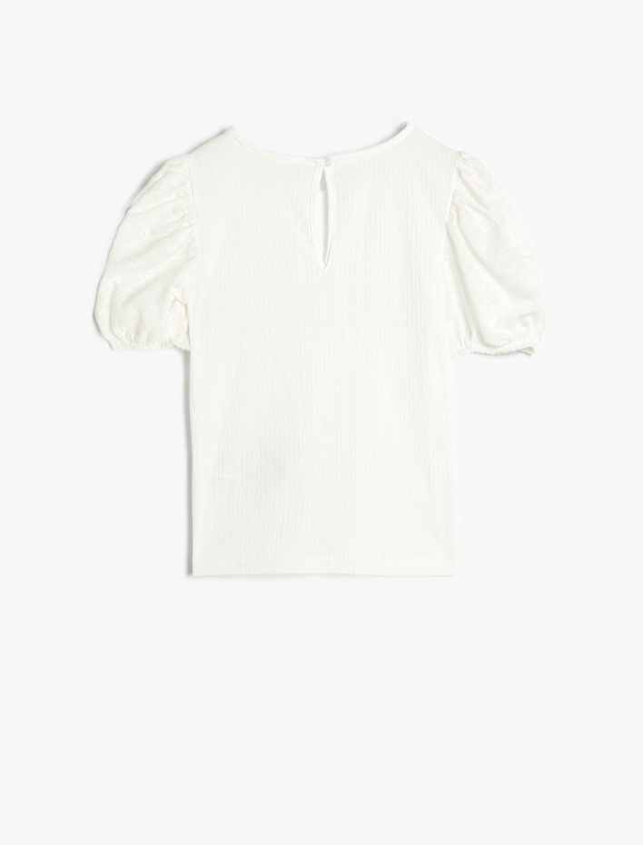 Kız Çocuk Bluz Kısa Balon Kollu Yuvarlak Yaka