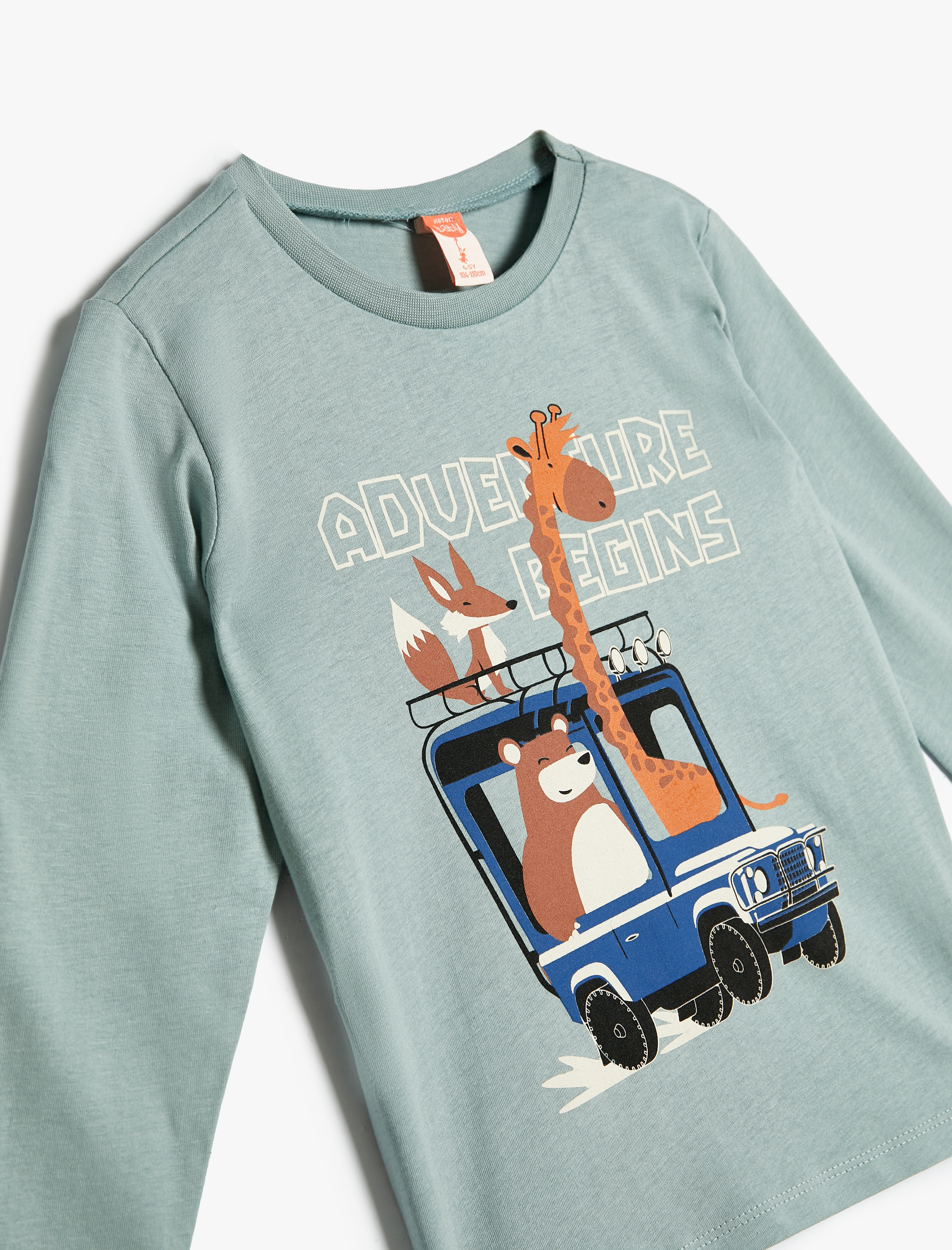  Erkek Bebek Tişört Uzun Kollu Bisiklet Yaka Hayvanlar Baskılı Pamuklu