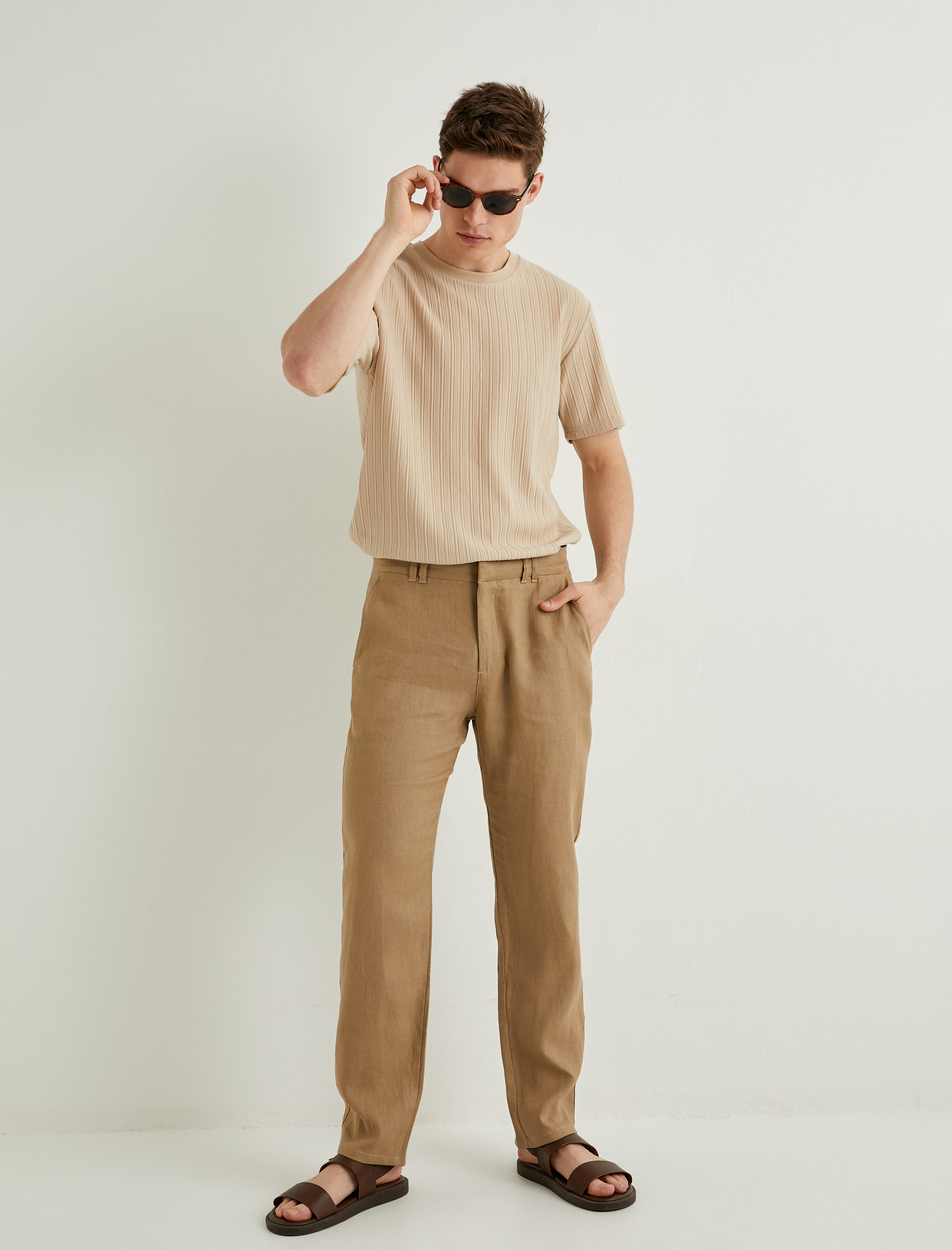   Bisiklet Yaka Tişört Kısa Kollu Dokulu